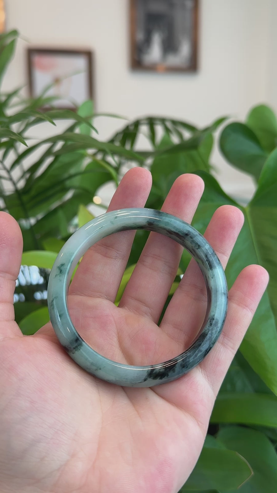 Natural Burmese Blue-green Jadeite Jade Bangle Bracelet (58.05mm)#T029