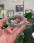 Baikalla Natural Icy Green & Black Wuji Jadeite Jade "Half Round" Bangle Bracelet (53.9mm) 