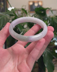 Baikalla Natural Icy Light Lavender W/ Oil-Green Patch Jadeite Jade "Half Round" Bangle Bracelet (62.9mm) 