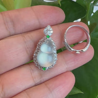 Baikalla "Hulu" 18k White Gold Natural Ice Jadeite Jade Engagement Ring W/ Diamonds 2 in 1