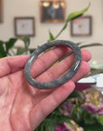 Baikalla Natural Black & Grey Wuji Jadeite Jade "Petite Traditional Round" Bangle Bracelet (51.7mm) 
