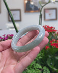 Baikalla Natural Light Green & Icy Oil-Green Patch Jadeite Jade "Half Round" Bangle Bracelet (52.6mm) 