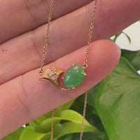 18k Rose Gold Jadeite Jade Diamond Pendant Necklace Ginkgo Leaf