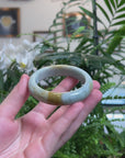 Baikalla Light Blue-Green W/ Brown-ish Yellow Patches Jadeite Jade "Half Round" Bangle Bracelet (54.8mm) 