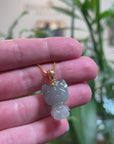 Baikalla 18k Yellow Gold Oil-Green & Wuji "Lucky Kitty" Jadeite Jade Pendant