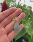 "Goddess of Compassion" 18k Yellow Gold Genuine Burmese Jadeite Jade Guanyin Necklace