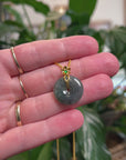 Baikalla 18K Yellow Gold "Ping An Kou" (Good Luck Button) Natural Icy Black Wuji & Green Jadeite Jade Pendant