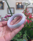 Baikalla Natural Light Lavender & Oil-Green Patches Jadeite Jade "Half Round" Bangle Bracelet (56.2mm) 