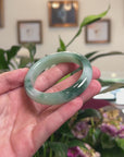 Baikalla Natural Icy Deep Green Flower Jadeite Jade "Half Round" Bangle Bracelet (53.8mm) 