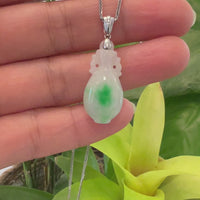 Natural Unique Jadeite Jade Lucky Bottle Necklace with 14k White Gold Bail