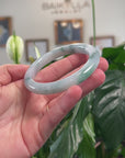 Baikalla Natural Blue-Green Flowers Jadeite Jade "Half Round" Bangle Bracelet (61mm) 