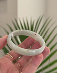 Baikalla Natural Light Green & Sajin (Golden Dust) Jadeite Jade "Oval Half Round" Bangle (55.4mm) 