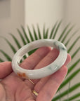 Baikalla Natural Light Green W/ Sajin & Blue-Green Flower Patches Jadeite Jade "Half Round" Bangle Bracelet (55.5mm) 