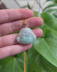 Genuine White Green Jadeite Jade Happy Buddha Pendant