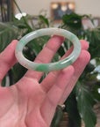 High-End Natural Icy Vibrant Green & Sajin (Golden Dust) "Traditional Round" Jadeite Jade Bangle Bracelet (56.2mm) 