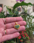Baikalla "Heart" 18K Yellow Gold Icy Apple-Green W/ Vibrant Green Flowers Jadeite Jade Pendant W/ Natural Diamonds