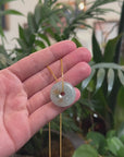 Baikalla "Ping An Kou" (Good Luck Button) Icy Green W/ SaJin "Gold Dust" Jadeite Jade Pendant