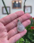 Baikalla Natural Icy Blue-Green Flower Jadeite Jade "RuYi" Pendant W/ 18kw Gold Bail & Natural Diamonds