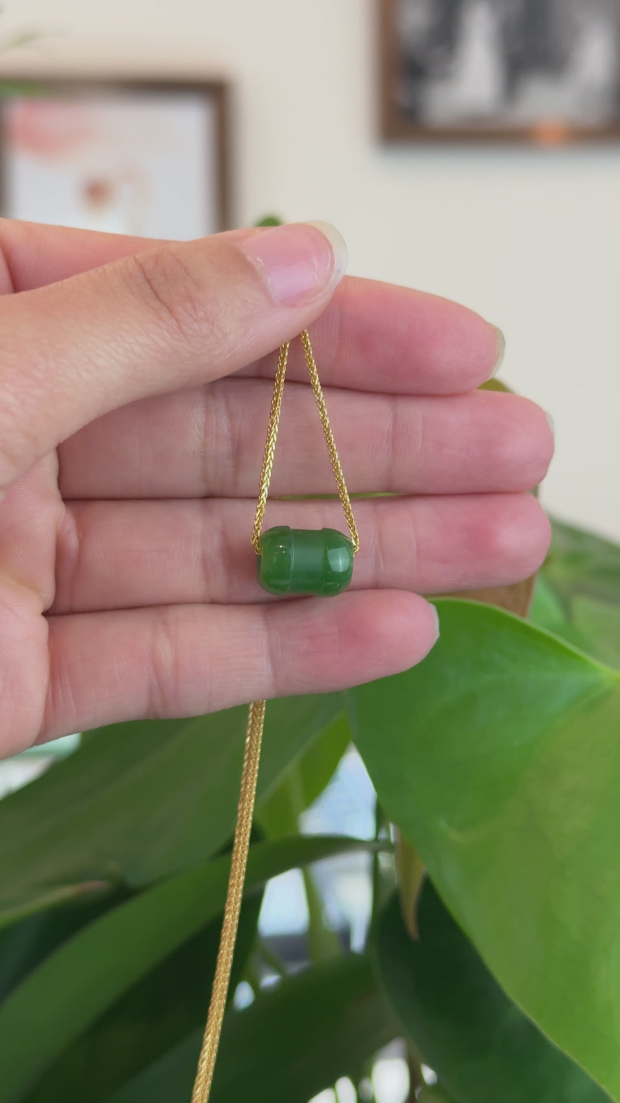 Baikalla™ "Good Luck Button" Nephrite Green Jade Lucky TongTong Pendant Necklace