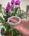 Baikalla Light Green W/ Blue-Green Flowers Jadeite Jade "Half Round" Bangle Bracelet (55.4mm) 