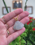 Baikalla Natural Icy W/ Blue-Green Patch Jadeite Jade "Happy Buddha" Pendant W/ 18ky Gold & Natural Diamond Bail