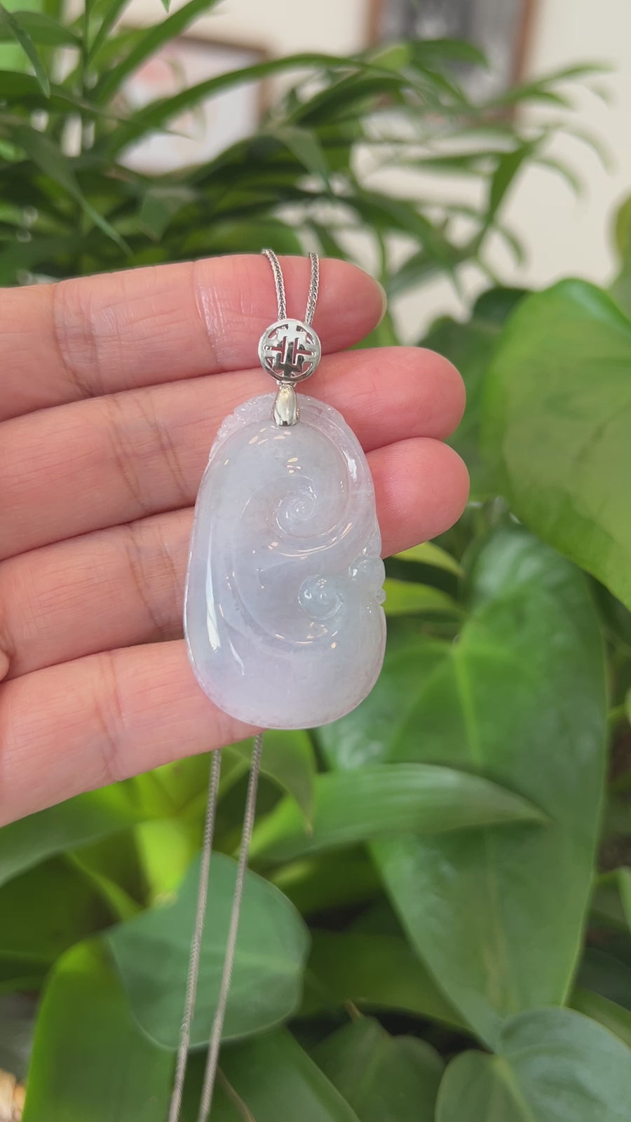 Genuine Lavender Jadeite Jade Ru Yi Pendant Necklace With Sterling Silver Bail