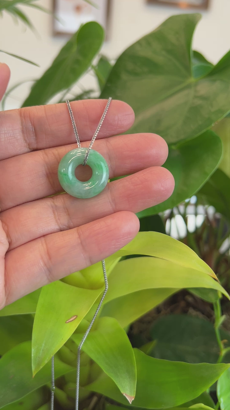 Baikalla "Good Luck Button" Necklace Green Jadeite Jade Pendant
