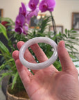 Baikalla White-Lavender & Light Green Jadeite Jade "Half Round" Bangle Bracelet (60.4mm) 
