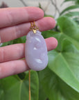Genuine Lavender Jadeite Jade RuYi Pendant Necklace With 18K Gold Bail