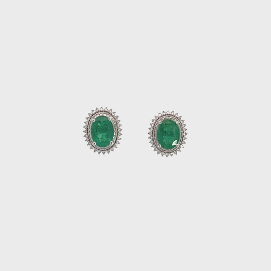 Baikalla™ Classic 18k White Gold AA Emerald Stud Earrings With Diamonds