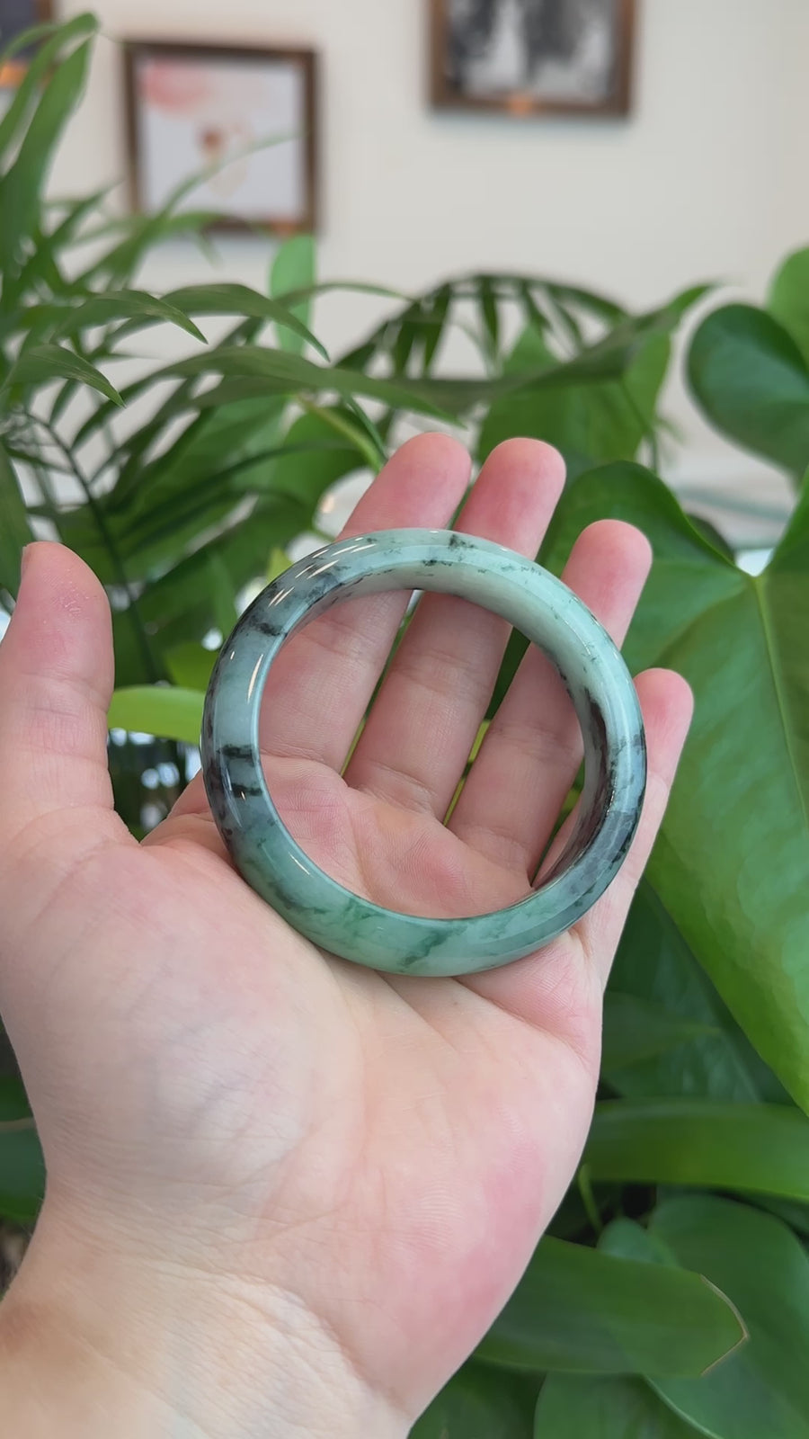 Natural Burmese Blue-green Jadeite Jade Bangle Bracelet (55.48mm)#T003