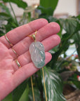 Baikalla 18K Yellow Gold "Jin Zhi Yu Ye" (Leaf) Natural Icy Light Green & Deep Blue-Green Flower Jadeite Jade Pendant