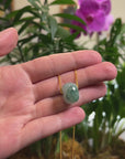 Baikalla "Ping An Kou" (Good Luck Button) Blue-Green Jadeite Jade Pendant Necklace