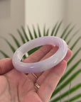High-End Natural Icy Lavender Jadeite Jade "Half Round" Bangle Bracelet (56.4mm) 