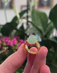 Baikalla Natural Icy Green Jadeite Jade "PiXiu" 18ky Gold Ring W/ Natural Diamonds 