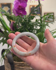 Baikalla Light Green & White W/ SaJin Jadeite Jade "Half Round" Bangle Bracelet (60.5mm) 