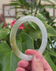 Natural Burmese Icy Green-ish Yellow Jadeite Jade Traditional Bangle Bracelet (58 mm) 