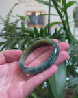 Baikalla Deep Blue-Green Flower & Rich Yellow-ish Green Jadeite Jade Oval Bangle (52.5mm) 