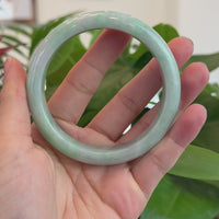 Baikalla Genuine White & Green Burmese Jadeite Jade Bangle Bracelet (62.53mm) #T203