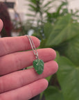 Genuine Ice Jadeite Jade Jin Zhi Yu Ye (Leaf) Necklace With 18k Gold Bail