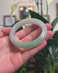 High-End Natural Icy Apple-Green Patch Jadeite Jade "Half Round" Bangle Bracelet (58.4mm) 