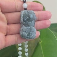 Baikalla™ Pi Xiu Genuine Burmese Blue Green Jadeite Jade PiXiu Pendant Necklace (FengShui Lucky)