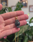 Baikalla Natural Black Wuji Jadeite Jade "Joy Bunny" Pendant W/ 14ky Gold Bail