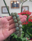 Baikalla Natural Green Jadeite Jade Round Bead Bracelet (13mm)