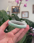 Baikalla Natural Light Apple-Green Patch Jadeite Jade "Half Round" Bangle Bracelet (58mm) 