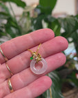 Baikalla 18K Yellow Gold "Ping An Kou" (Good Luck Button) Natural Icy White Jadeite Jade Pendant W/ Fish Bail & Natural Diamonds