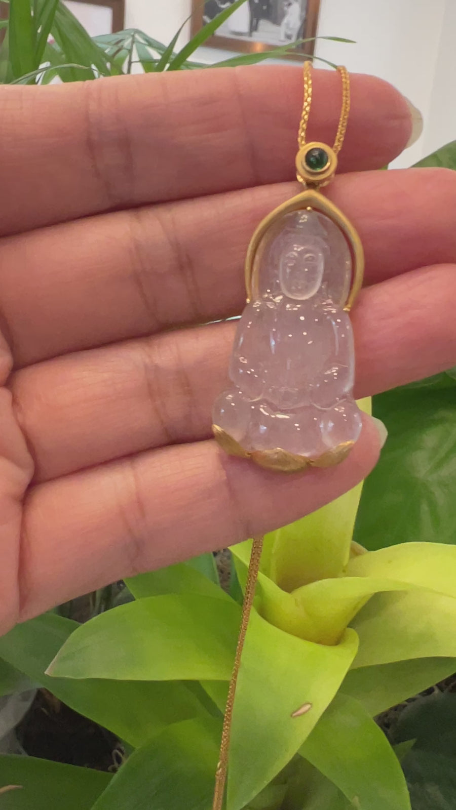 Baikalla 14k Gold "Goddess of Compassion" Genuine Burmese Jadeite Jade Guanyin Necklace
