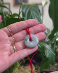 Baikalla Natural Blue-Green Patches Jadeite Jade "Ping An Kou" (Good Luck Button) Pendant Necklace