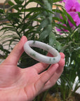 Baikalla White-Green W/ Deep Green Flowers Jadeite Jade "Half Round" Bangle Bracelet (55.5mm) 