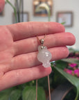 Baikalla Natural Icy Light Green Flower Jadeite Jade "Joy Bunny" Pendant W/ 14kr Gold Bail